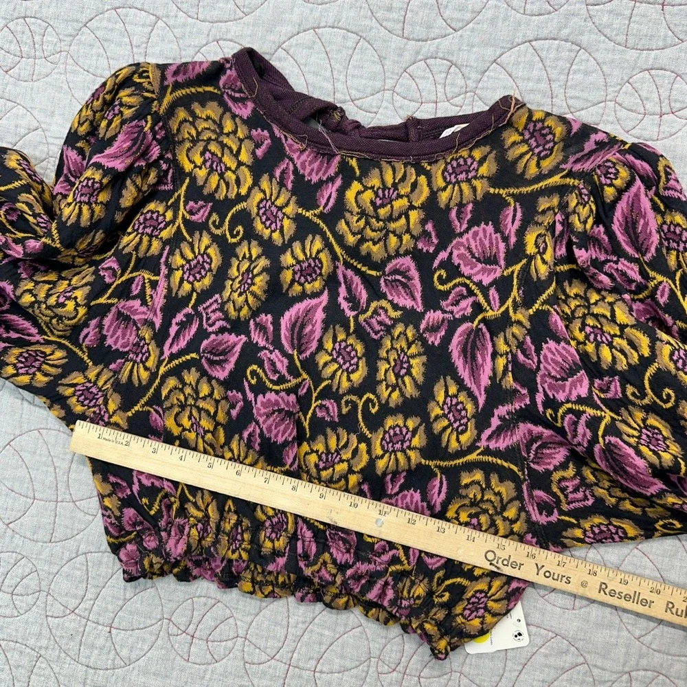 NWT Free People No Ordinary Top Black Floral Reversible Puff / Women's XS